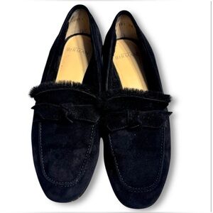 🖤 Alexandre Birman Clarita Black Fur Trim Suede Loafers | Size: 8